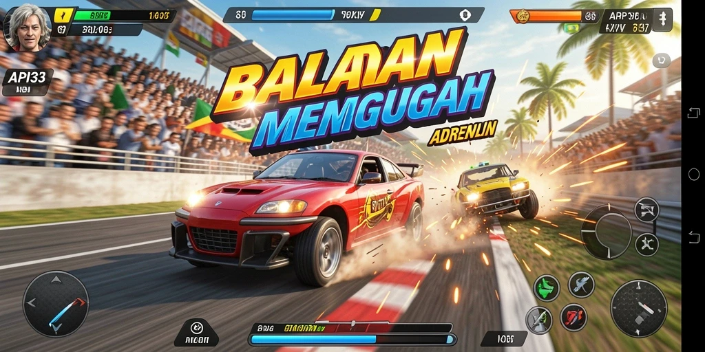 Screenshot menampilkan momen seru dalam balapan API33.