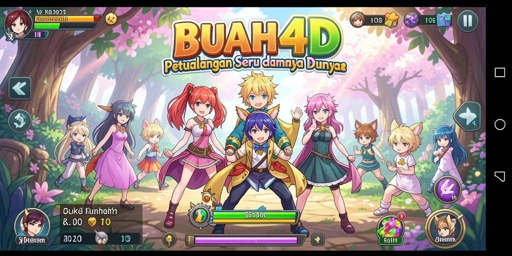 Tampilan gameplay BUAH4D dengan karakter anime yang penuh warna.