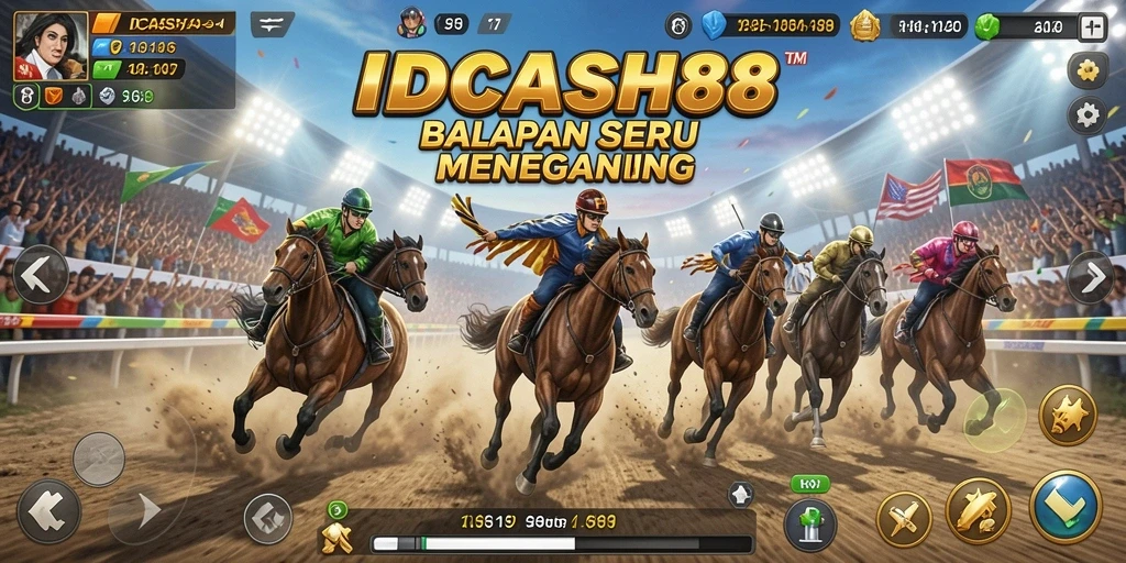 Gameplay mendebarkan di IDCASH88 dengan mobil balap cepat.