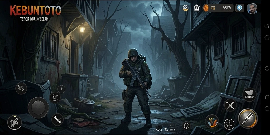 Tampilan gameplay KEBUNTOTO dengan suasana Horror yang mencekam.