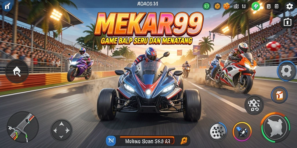 Gameplay balap intensif MEKAR99 dengan grafik menakjubkan.