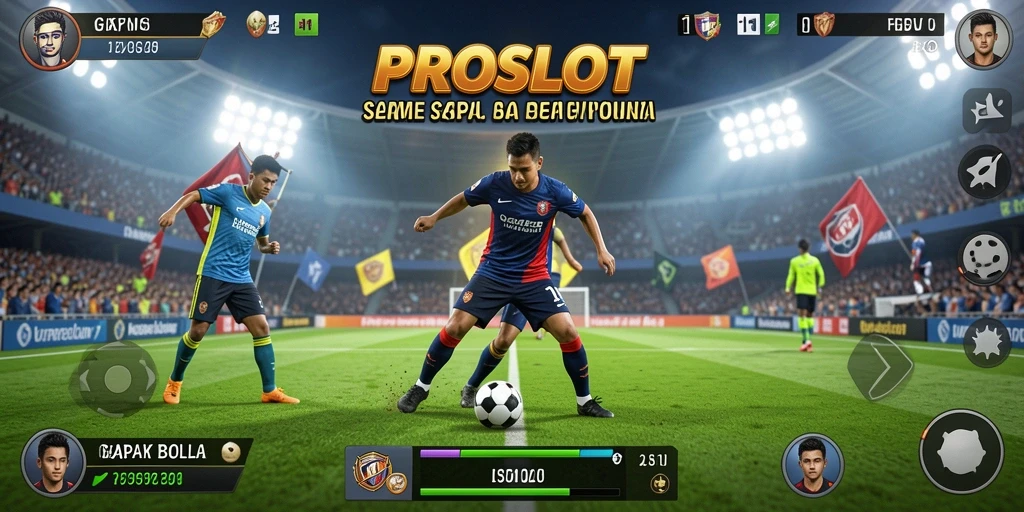 Screenshot gameplay PROSLOT menunjukkan aksi seru di lapangan sepak bola.