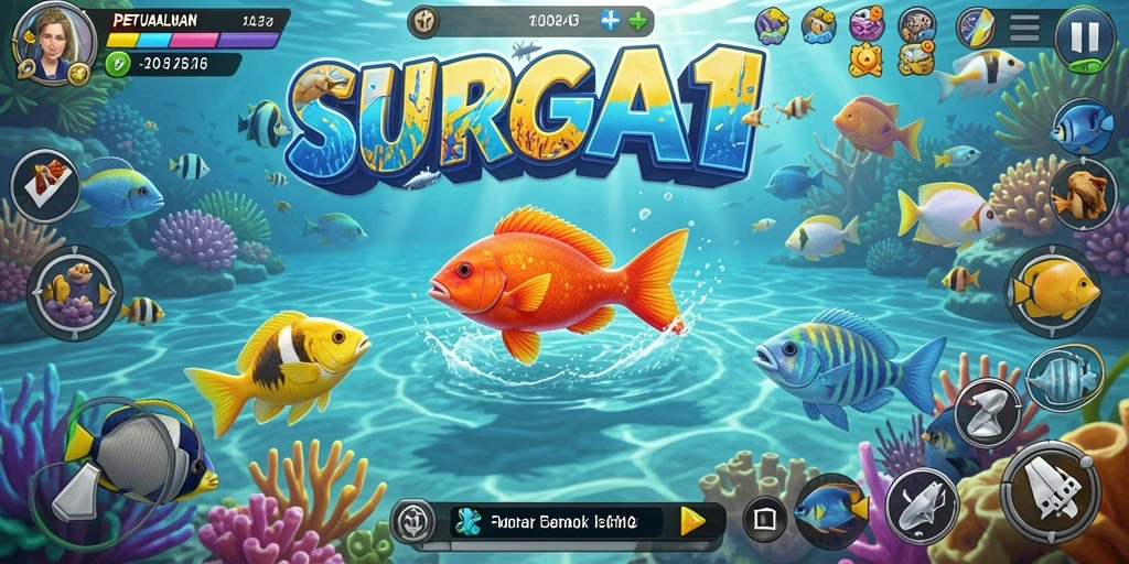 Tampilan menarik dari gameplay SURGA11 yang penuh warna dan ikan-ikan yang menawan.